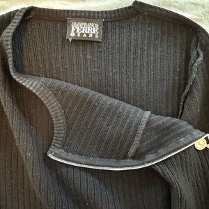 Gianfranco Ferré Jeans Vintage Black Ribbed Zip Sweater Y2K